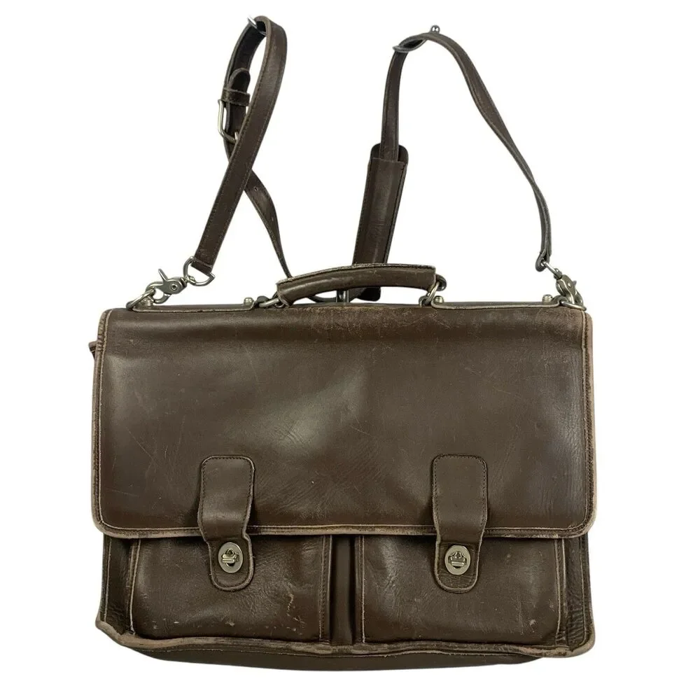 BROWN LEATHER MESSENGER BAG BRIEFCASE LAPTOPS TRAVEL WORK SACOCHE INTERNATIONAL